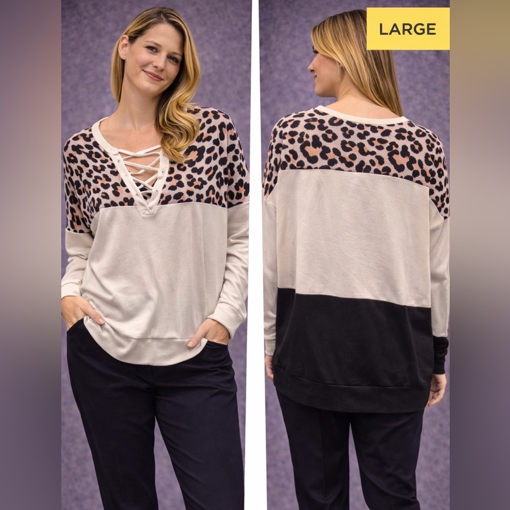 Snapdragon Leopard Print Sweatshirt - Black and Cream LARGE